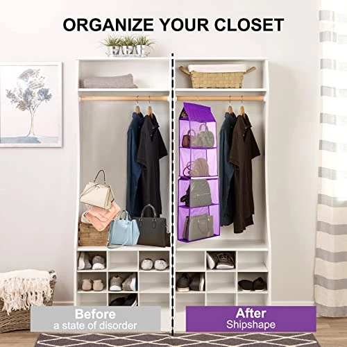 TABITORA Detachable Hanging Handbag Organizer Easy Unpack Hanging Organizer For Bags Purple 3 TABITORA Detachable Hanging Handbag Organizer Easy Unpack Hanging Organizer For Bags Purple - Image 3