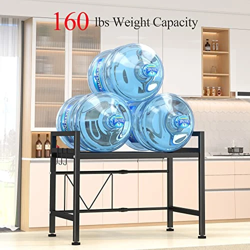 PUSDON Microwave Oven Rack, Adjustable Shelf With Hooks & 100lbs Capacity, 2-Tier Organizer For Kitchen Counter In Black-Microparticles 3 PUSDON Microwave Oven Rack, Adjustable Shelf With Hooks & 100lbs Capacity, 2-Tier Organizer For Kitchen Counter In Black-Microparticles - Image 3