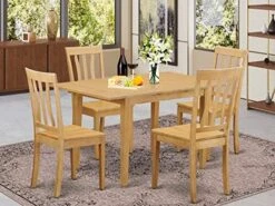 East West Furniture NOAN5-OAK-C 5-Piece Kitchen Dining Room Set - 4 Dining Room Chairs With Slatted Back And Linen Fabric Seat - A Dining Room Table With Rectangular Top (Oak Finish) -Songmics Furniture Shop 51f4eIgX5pL. AC