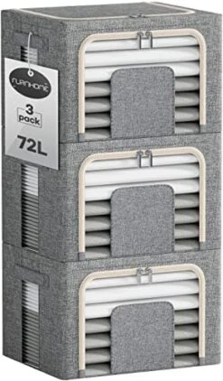 Furnhome 3 Pack Clothes Storage Organizer, Large Storage Bins For Closet, Foldable Clothing Storage Bins For Shelves With Zippers & Clear Window & Reinforced Handles-72L, Grey. 16 Furnhome 3 Pack Clothes Storage Organizer, Large Storage Bins For Closet, Foldable Clothing Storage Bins For Shelves With Zippers & Clear Window & Reinforced Handles-72L, Grey. -Songmics Furniture Shop 51f6 WHYuML. AC