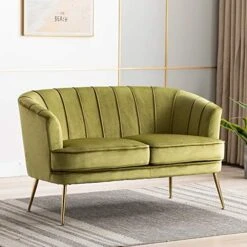 Artechworks Modern Velvet Barrel Chair Accent Armchair With Golden Legs For Living Room Bedroom Home Office, Channel Tufted Back Club Chair, Grass Green -Songmics Furniture Shop 51f6kDv7mvL. AC