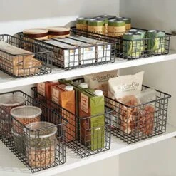 MDesign Shallow Metal Wire Basket For Storage Pantry - Kitchen Organization Basket With Handles - Bin Basket For Organizing Cabinets Or Countertop - Concerto Collection - 4 Pack - Bronze 17 MDesign Shallow Metal Wire Basket For Storage Pantry - Kitchen Organization Basket With Handles - Bin Basket For Organizing Cabinets Or Countertop - Concerto Collection - 4 Pack - Bronze -Songmics Furniture Shop 51f7ncSAqVL