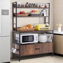 DEYAOPUPU 5-Tier Kitchen Baker’s Rack With Storage,Large Bakers Rack With Cabinet, Heavy Duty Oven Stand Microwave Rack,Free Standing Kitchen Utility Shelf With Storage,Metal Spice Rack With Hooks