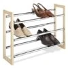 Whitmor 3 Tier Expandable Shoe Rack -Stackable - Natural Wood And Chrome