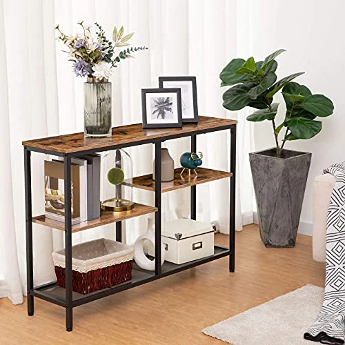 HOOBRO 43.3” Console Table, 4-Tier Industrial Bookshelf, Narrow Entryway Table, Sofa Table, Bookcase, Storage Shelf, Entrance Table, Hallway, Living Room, Bedroom, Rustic Brown BF28XG01 2 HOOBRO 43.3” Console Table, 4-Tier Industrial Bookshelf, Narrow Entryway Table, Sofa Table, Bookcase, Storage Shelf, Entrance Table, Hallway, Living Room, Bedroom, Rustic Brown BF28XG01 - Image 2