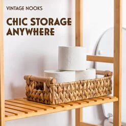 Toilet Paper Basket For Back Of Toilet - Set Of Two Small, Wicker, Hyacinth Bathroom Baskets For Toilet Paper And Towel Storage (Color: Light Brown) -Songmics Furniture Shop 51fEuc6V65L