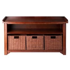 Winsome Wood MilanWood Storage Bench In Antique Walnut Finish With Storage Shelf And 3 Rattan Baskets In Antique Walnut Finish -Songmics Furniture Shop 51fGttwCRUL