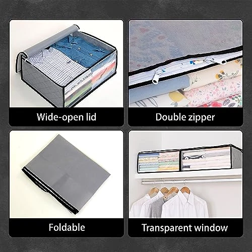 Astro Clothes Storage Bags, 6 Pack Clothes Storage Bins Foldable Closet Organizers With Activated Carbon , Breathable Material, Zipper, Clear Window For Sweaters, Coats, T-shirts, Blankets Grey, 001-06 4 Astro Clothes Storage Bags, 6 Pack Clothes Storage Bins Foldable Closet Organizers With Activated Carbon , Breathable Material, Zipper, Clear Window For Sweaters, Coats, T-shirts, Blankets Grey, 001-06 - Image 4