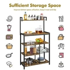 Topeakmart Baker's Rack For Kitchen, 32" Kitchen Racks With Storage Shelves & Metal Basket Hooks, Microwave Stand Cart With Countertop, Industrial Utility Storage Shelf For Dining Room -Songmics Furniture Shop 51fR9gbRp5S