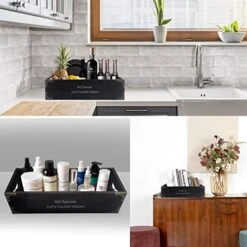 Toilet Paper Holder, Toilet Tank Basket, Rustic Farmhouse Black Bathroom Decor Wooden Box With Handles Organizer For Kitchen Countertop, Bathroom Counter, Toilet Tank Topper, Vanity Table Tray (Black) -Songmics Furniture Shop 51fRGkmBwtL