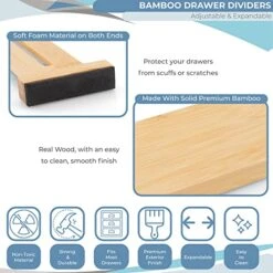 Vadora Collection Adjustable Bamboo Drawer Dividers Large 17"-22" - Expandable Long Drawer Organizers Separators For Kitchen, Dresser, Bedroom, Bathroom, Office And Garage, Set Of 4 - Natural Color -Songmics Furniture Shop 51fRv1SrCrL