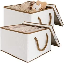 LoforHoney Home Fabric Storage Bins With Lids For Organizing, Foldable Storage Boxes With Lids For Shelves, Clothes Baskets With Cotton Rope Handles, Closet Storage Bins, Large, Beige & Gray, 2-Pack -Songmics Furniture Shop 51fS3wOJM3L. AC