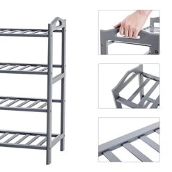 SONGMICS Bamboo Entryway Shoe Shelf Storage Organizer, Ideal For Hallway Bathroom Garden, 4-tier, Ash Gray -Songmics Furniture Shop 51fTXvohVUL