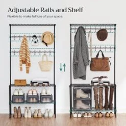 SONGMICS Metal Hall Tree, Coat Rack With Shoe Rack For Entryway, Adjustable Shoe Shelf And Hanging Rails, 16 Dual Hooks, Large Capacity, 35.4-Inch Long Hallway Storage Unit, Hat Bag, Black ULGR411B01 -Songmics Furniture Shop 51fUMF4hPPL