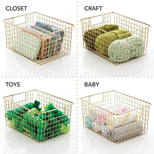 MDesign Metal Wire Bathroom Storage Basket Organizer With Handles - Organize Master Or Guest Bathrooms, Linen, Hallway, Or Entryway Closets, Bedroom, Laundry Room - Concerto Collection - Soft Brass 5 MDesign Metal Wire Bathroom Storage Basket Organizer With Handles - Organize Master Or Guest Bathrooms, Linen, Hallway, Or Entryway Closets, Bedroom, Laundry Room - Concerto Collection - Soft Brass - Image 5