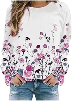 Womens Tops Dressy Casual,Long Sleeve Round Neck Fashion Floral Print Loose Top Youth Sports Jogging Soft Tops -Songmics Furniture Shop 51fUlHvZczL. AC