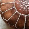 Premium Moroccan Leather Pouf - Handmade - Delivered Stuffed - Ottoman, Footstool, Floor Cushion (Cognac Brown)