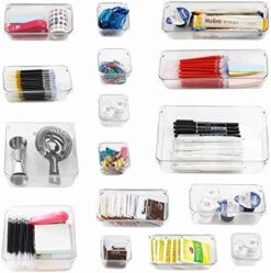 Cq Acrylic 16-Piece Clear Plastic Drawer Organizer Tray For Makeup, Kitchen Utensils, Jewelries And Gadgets,4 Sizes Plastic Vanity Drawer Organizers And Storage Bins Clear -Songmics Furniture Shop 51fXqi2zIL. AC