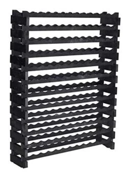 DisplayGifts Pine Wooden Wine Holder Stackable Modular Display Shelves Wine Rack Storage Stand Thick Wood Black 12 X 12 Rows 144 Slots