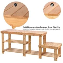 SONGMICS 2-Tier Shoe Bench Boot Organizing Rack Entryway Storage Shelf With High And Low Levels For Adult And Child Bamboo LBS120N -Songmics Furniture Shop 51fbPV42gFL