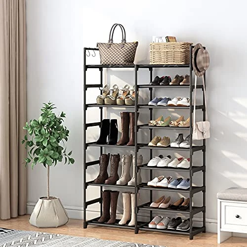 WOWLIVE 9 Tiers Shoe Rack Shoe Storage Shoe Organizer 30-35 Pairs Shoe Tower Unit Shelf Durable Metal Pipes With Plastic Connectors Stackable Cabinet Black(SSS2B9) 2 WOWLIVE 9 Tiers Shoe Rack Shoe Storage Shoe Organizer 30-35 Pairs Shoe Tower Unit Shelf Durable Metal Pipes With Plastic Connectors Stackable Cabinet Black(SSS2B9) - Image 2