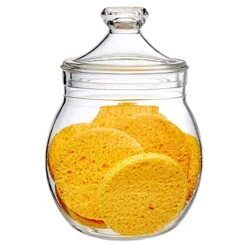 Amazing Abby - Kathy - Acrylic Bathroom Canister (40 Oz), Plastic Apothecary Jar For Vanity, BPA-Free And Shatter-Proof, Great For Bath Sponges, Shower Balls, Loofah Pads, And More