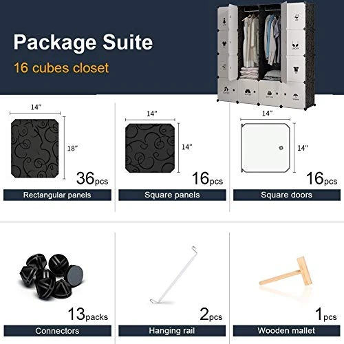 Aeitc Portable Wardrobe Closets 14"x18" Depth Cube Storage, Bedroom Armoire, Storage Organizer With Doors, 16 Cubes, Black 4 Aeitc Portable Wardrobe Closets 14"x18" Depth Cube Storage, Bedroom Armoire, Storage Organizer With Doors, 16 Cubes, Black - Image 4