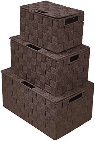 Sorbus Storage Box Woven Basket Bin Container Tote Cube Organizer Set Stackable Storage Basket Woven Strap Shelf Organizer Built-In Carry Handles (Lid Bins - 3 Pack, Gray) 11 Sorbus Storage Box Woven Basket Bin Container Tote Cube Organizer Set Stackable Storage Basket Woven Strap Shelf Organizer Built-In Carry Handles (Lid Bins - 3 Pack, Gray) - Image 11