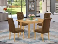 EAST WEST FURNITURE 5Pc Dining Set Includes A Rectangle Dinette Table With Butterfly Leaf And Four Parson Chairs With Light Fawn Fabric, Mahogany Finish. -Songmics Furniture Shop 51fphtgHglL. AC