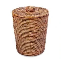 KOUBOO La Jolla Rattan Round Waste Basket With Lid & Plastic Insert, 2 Gallon Woven Wastebasket For Bathroom, Kitchen, Office, Living Room, & Home Decor, White Wash -Songmics Furniture Shop 51fq OH 9SL