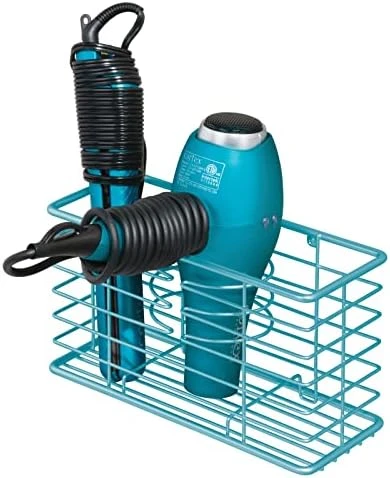 MDesign Steel Wall Mount Hair Dryer Storage Organizer - Hair Styling Tool Basket For Bathroom And Bedroom - Holds Hair Dryer, Flat Iron, Curling Wand, Hair Straightener - Linelle Collection - White 10 MDesign Steel Wall Mount Hair Dryer Storage Organizer - Hair Styling Tool Basket For Bathroom And Bedroom - Holds Hair Dryer, Flat Iron, Curling Wand, Hair Straightener - Linelle Collection - White - Image 10