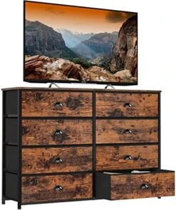 Furnulem 8 Drawer Dresser Wide 40'' Long, Storage Chest Of Drawer For 50'' TV Stand, Closet, Bedroom, Nursery, Fabric Bins, Wooden Top Living Room Rustic Furniture (Black) 21 Furnulem 8 Drawer Dresser Wide 40'' Long, Storage Chest Of Drawer For 50'' TV Stand, Closet, Bedroom, Nursery, Fabric Bins, Wooden Top Living Room Rustic Furniture (Black) -Songmics Furniture Shop 51ft3Q857BL. AC