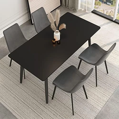 Dining Table 47" Rectangular Black Kitchen Table With Sintered Stone Table Top And Metal Legs Modern Dinner Table For Dining Room 9 Dining Table 47" Rectangular Black Kitchen Table With Sintered Stone Table Top And Metal Legs Modern Dinner Table For Dining Room - Image 9
