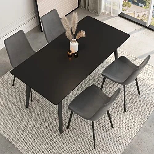 Dining Table 47" Rectangular Black Kitchen Table With Sintered Stone Table Top And Metal Legs Modern Dinner Table For Dining Room 1 Dining Table 47" Rectangular Black Kitchen Table With Sintered Stone Table Top And Metal Legs Modern Dinner Table For Dining Room