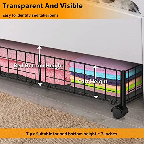 PIGTAB Under Bed Storage Containers - Metal Under Bed Storage With Wheels, Foldable Underbed Storage Containers For Organizing Clothing, Shoes, Toys, Blankets, And Linen (Black) 2 PIGTAB Under Bed Storage Containers - Metal Under Bed Storage With Wheels, Foldable Underbed Storage Containers For Organizing Clothing, Shoes, Toys, Blankets, And Linen (Black) - Image 2