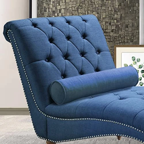 Rosevera Deedee Linen Upholstered Chaise Lounge Chair With Nailhead Trim For Living Room And Bedroom, Standard, Royal Navy 4 Rosevera Deedee Linen Upholstered Chaise Lounge Chair With Nailhead Trim For Living Room And Bedroom, Standard, Royal Navy - Image 4