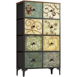 AOPSEN Tall Dressers For Bedroom With 8 Drawers, Storage Drawer Unit For Closet, Fabric Organizer Chest Of Drawers For Kids, Living Room, Nursery, Steel Frame, Wood Top