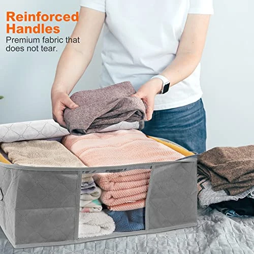 Clothes Storage Bag Foldable, LSNDEE Under Bed Clothing Storage Bags, Fabric Storage Box With Zips, Waterproof Thick Non-woven Closet Organizers, Used For Bedding Duvet Storage, 48 X 35 X 20 Cm, 3 Pack (Grey) 4 Clothes Storage Bag Foldable, LSNDEE Under Bed Clothing Storage Bags, Fabric Storage Box With Zips, Waterproof Thick Non-woven Closet Organizers, Used For Bedding Duvet Storage, 48 X 35 X 20 Cm, 3 Pack (Grey) - Image 4