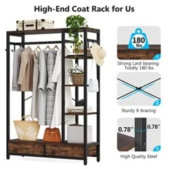 LITTLE TREE Free-standing Closet Organizer, 79" Coat Rack With 2 Drawers, Hall Tree With Hooks And Shelves, Industrial Garment Rack For Entryway, Bedroom, Living Room 9 LITTLE TREE Free-standing Closet Organizer, 79" Coat Rack With 2 Drawers, Hall Tree With Hooks And Shelves, Industrial Garment Rack For Entryway, Bedroom, Living Room -Songmics Furniture Shop 51g4ofNoXdL