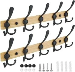 TICONN Wall Mounted Coat Rack, Five Heavy Duty Tri Hooks All Metal Construction For Jacket Coat Hat In Mudroom Entryway (Matte Black, 2-Pack) -Songmics Furniture Shop 51g4qsg4VbL. AC