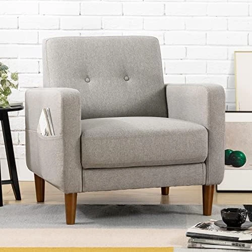 Mellow Adair Mid-Century Modern Loveseat/Sofa/Couch With Armrest Pockets, Tufted Linen Fabric, Light Grey 7 Mellow Adair Mid-Century Modern Loveseat/Sofa/Couch With Armrest Pockets, Tufted Linen Fabric, Light Grey - Image 7