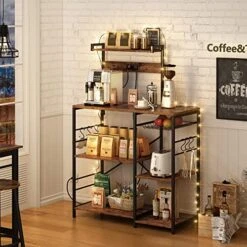 SUPERJARE Bakers Rack With Power Outlet, Microwave Stand, Coffee Bar With Wire Basket, Kitchen Storage Rack With 6 S-Hooks, Kitchen Shelves For Spices, Pots And Pans - Vintage Brown -Songmics Furniture Shop 51gCfDRV8zL