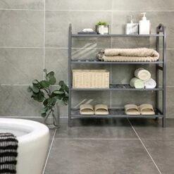 SONGMICS Bamboo Entryway Shoe Shelf Storage Organizer, Ideal For Hallway Bathroom Garden, 4-tier, Ash Gray -Songmics Furniture Shop 51gESJSkYrL