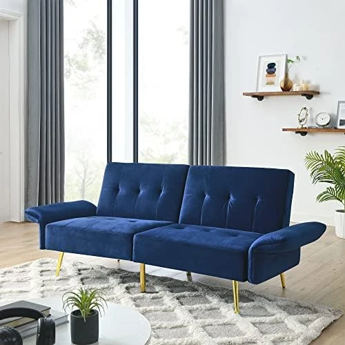 ANYTEC Futon Sofa Bed/Couch, 78" Velvet Futon Sofa Bed W/Adjustable Backrests And Armrests, Foldable Modern Loveseat With Storage Bags For Compact Small Space, Dorm, Living Room, Office (Navy) 10 ANYTEC Futon Sofa Bed/Couch, 78" Velvet Futon Sofa Bed W/Adjustable Backrests And Armrests, Foldable Modern Loveseat With Storage Bags For Compact Small Space, Dorm, Living Room, Office (Navy) - Image 10