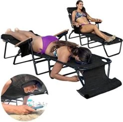 FLIP Face Down Tanning Chaise Lounge Chair - Face & Arm Holes - 2 Legs Support - Polyester Material – Backrest Positions - Head Rest Pillow - Beach Or Home Use - PATENTS Pending - Pink Stripes Pattern -Songmics Furniture Shop 51gHdsZTgqL. AC