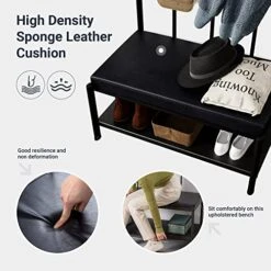 Allewie Coat Rack Shoe Bench, 76" Freestanding Hall Tree, Entryway Bench With Storage Shelves, Upholstered Sponge-Padded Seat, Organized With 5 Hooks, Industrial Accent Furniture, Easy Assembly, Black -Songmics Furniture Shop 51gKmMhX6WL