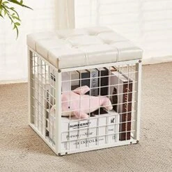 Mxfurhawa Iron Mesh Storage Ottoman, 55L Multipurpose Ottoman With Storage For Bedroom And Livingroom, Faux Leather Black Footrest With Foam Padded Seat, Support 350lbs -Songmics Furniture Shop 51gOsFhrxQL. AC