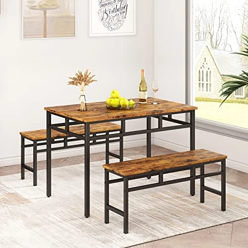CALABASH Dining Room Table Set With 2 Benches, Industrial 3 Piece Dining Set For Home, Kitchen, Apartment And Small Space,Rustic Brown And Black Metal Frame 5 CALABASH Dining Room Table Set With 2 Benches, Industrial 3 Piece Dining Set For Home, Kitchen, Apartment And Small Space,Rustic Brown And Black Metal Frame - Image 5