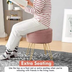 Ornavo Home Modern Round Velvet Storage Ottoman Foot Rest Vanity Stool/Seat With Gold Metal Legs & Tray Top Coffee Table - Blush -Songmics Furniture Shop 51gQ6CfoOCL