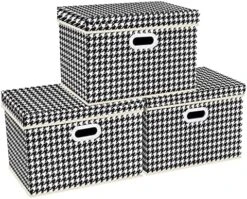 TYEERS Large Collapsible Storage Bins With Lids, Patterns, Washable, Fabric Decorative Storage Boxes For Home Office Storage, 17.3x11.8x11.4 Inches, 5 Pack, Beige -Songmics Furniture Shop 51gSr1crHML. AC